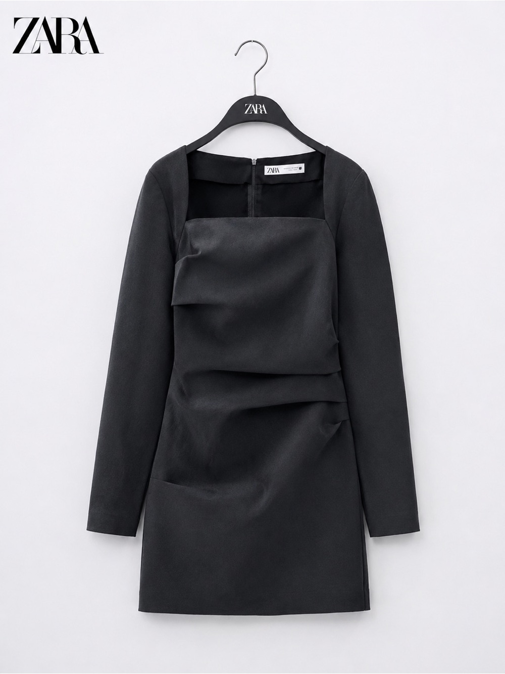 Zara Pleated Mini Dress – Charcoal Gray – Size XL